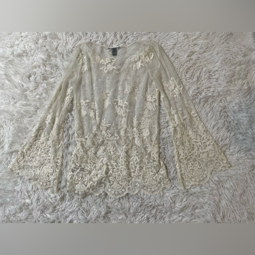 Forever 21 Whimsigoth Y2K Fairy Boho Festival Ethereal Western Resort Lace Top S - Picture 9 of 9